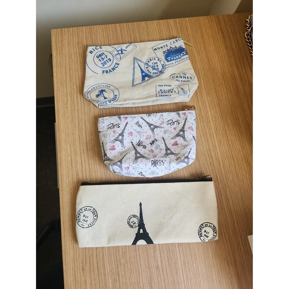 Set of Three Paris-Themed Cosmetic Bags